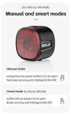 Tail Light for MTB/Road Bike ‌ IP66 Waterproof Smart with Auto Brake Sensing / Non-Smart Option LED Rear Lamp with RGB Light