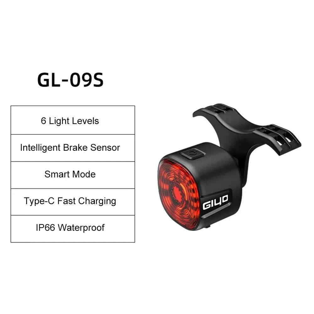 GlYO Bicycle Tail Light - Smart with Auto Brake Sensing / Non-Smart Option - IP66 Waterproof USB Rechargeable for MTB/Road Bike