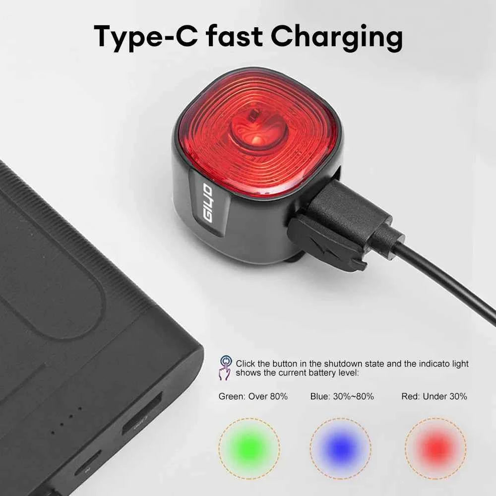 GlYO Bicycle Tail Light - Smart with Auto Brake Sensing / Non-Smart Option - IP66 Waterproof USB Rechargeable for MTB/Road Bike