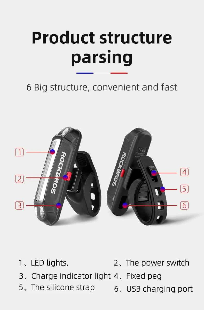 ROCKBROS Bike Tail Light Waterproof Seatpost Warning Bicycle Rear Light MTB Road LED Lamp Tailight USB Charging Cycling Light