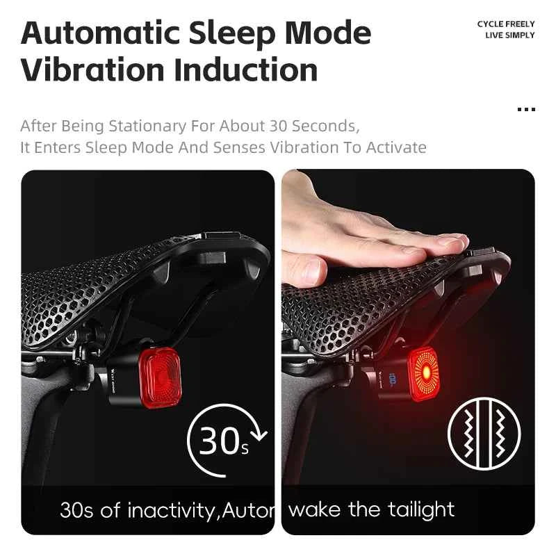 WEST BIKING Bicycle Rear Light Brake Sensing Digital Power Display Auto Start/Stop Long Endurance Taillight Cycling Accessories