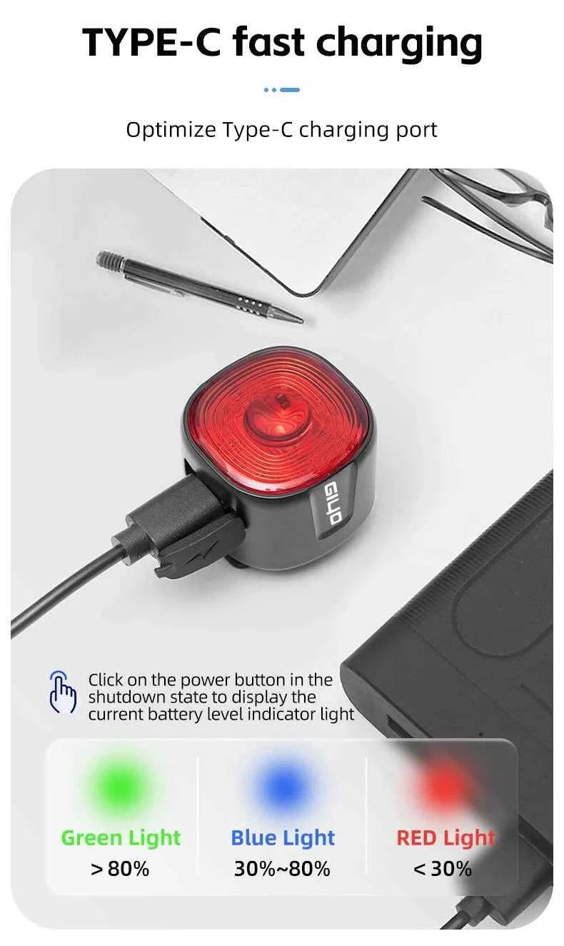 Tail Light for MTB/Road Bike ‌ IP66 Waterproof Smart with Auto Brake Sensing / Non-Smart Option LED Rear Lamp with RGB Light