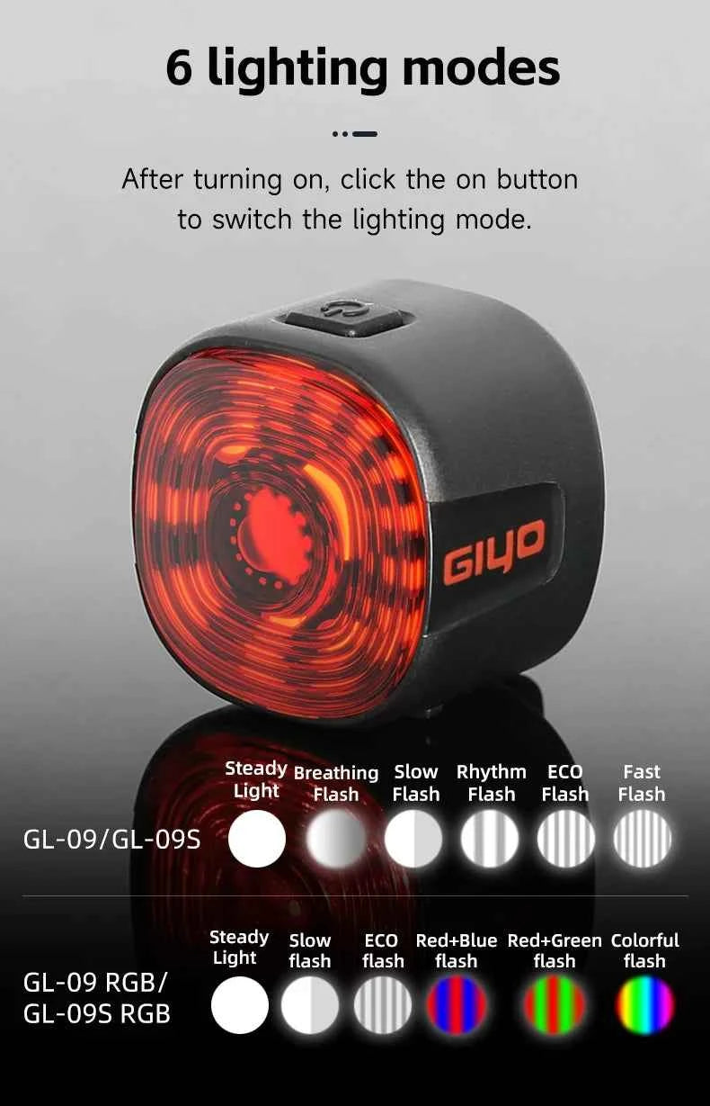 Tail Light for MTB/Road Bike ‌ IP66 Waterproof Smart with Auto Brake Sensing / Non-Smart Option LED Rear Lamp with RGB Light