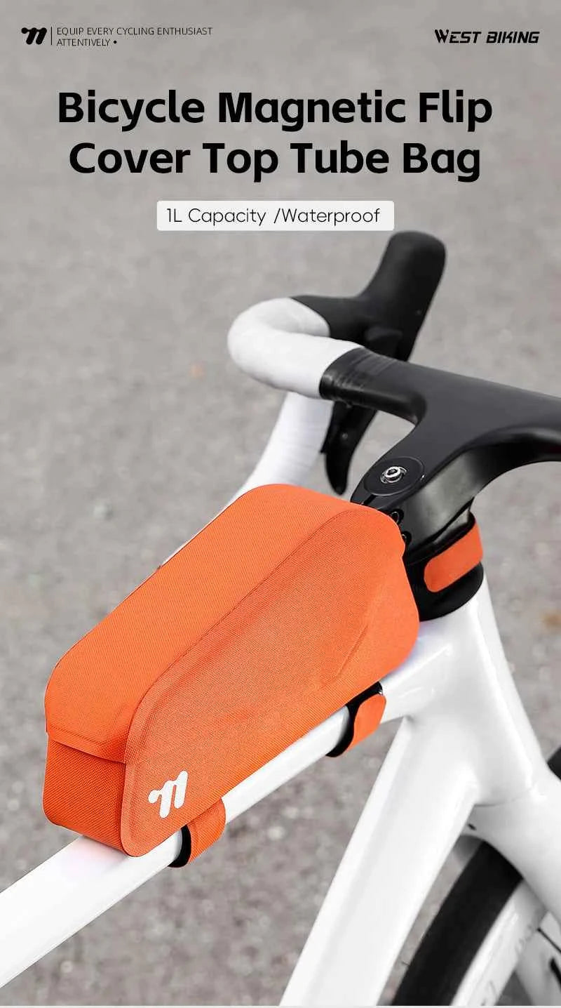 WEST BIKING Bicycle Magnetic Lid Top Tube Bag With Bolts Mounted & Straps MTB Road Bike Waterproof  Front Frame Structured Bag