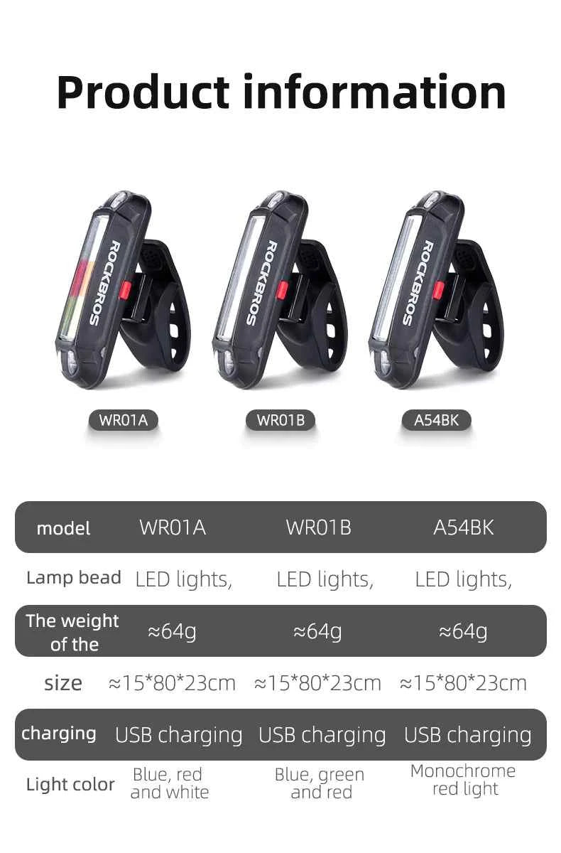 ROCKBROS Bike Tail Light Waterproof Seatpost Warning Bicycle Rear Light MTB Road LED Lamp Tailight USB Charging Cycling Light
