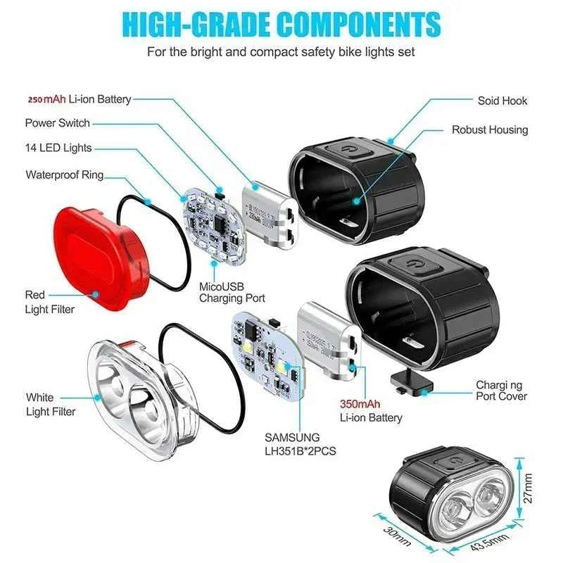 Heinast Bike Lighting Front and Rear Lights Bicycle Lamp Led Cycling Light Bike Flashlight for Bicycle Front Taillight Lantern