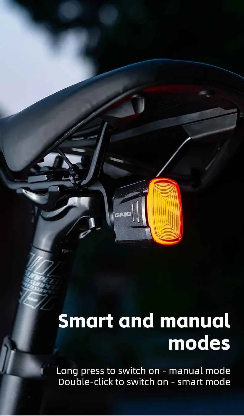 GlYO Bicycle Tail Light - Smart with Auto Brake Sensing / Non-Smart Option - IP66 Waterproof USB Rechargeable for MTB/Road Bike