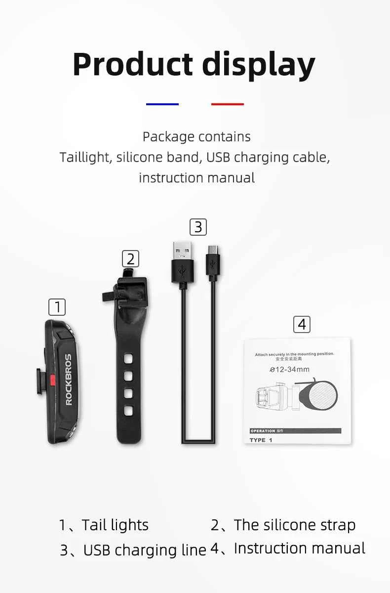 ROCKBROS Bike Tail Light Waterproof Seatpost Warning Bicycle Rear Light MTB Road LED Lamp Tailight USB Charging Cycling Light