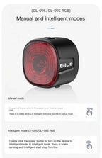 GlYO Bicycle Tail Light - Smart with Auto Brake Sensing / Non-Smart Option - IP66 Waterproof USB Rechargeable for MTB/Road Bike