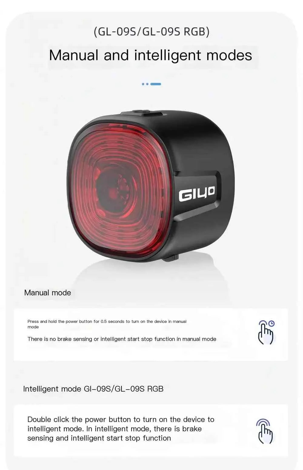 GlYO Bicycle Tail Light - Smart with Auto Brake Sensing / Non-Smart Option - IP66 Waterproof USB Rechargeable for MTB/Road Bike