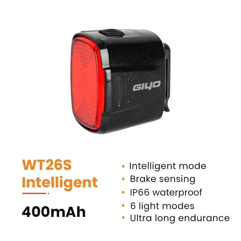 GlYO Bicycle Tail Light - Smart with Auto Brake Sensing / Non-Smart Option - IP66 Waterproof USB Rechargeable for MTB/Road Bike