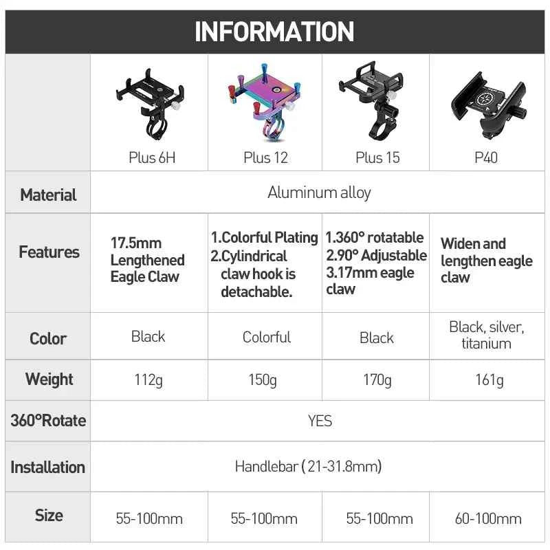 GUB P10 Bike Phone Holder Bracket Aluminum Alloy Motorcycle Bicycle Stand Mount Support Handlebar Clip for 55-100mm